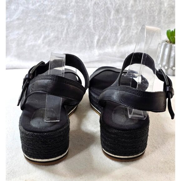 Timberland Womens Black Leather Espadrille Platform Sandals Size 11 Adjustable - Picture 11 of 13